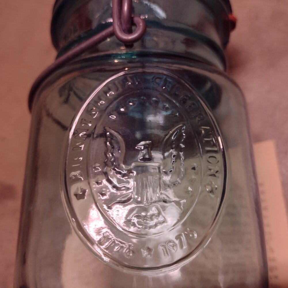 New Pretty Blue Bicentennial Ball Mason Glass Jar with glass lid - Picture 10 of 11